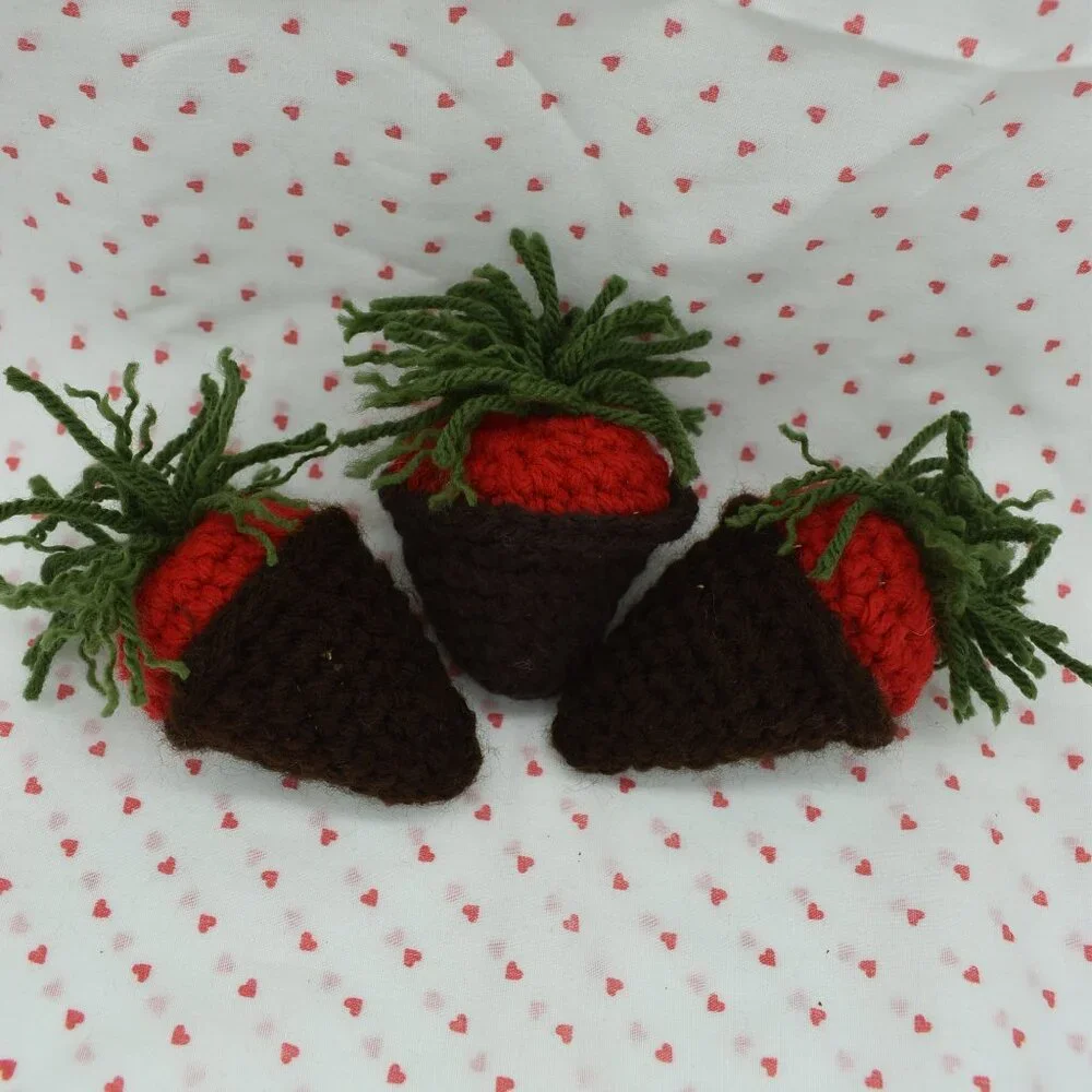 Crochet Catnip Chocolate Covered Strawberry Cat toys Set of Three HAND CRAFTED